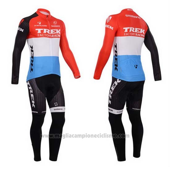 2014 Abbigliamento Ciclismo Trek Factory Racing Rosso e Bianco Manica Lunga e Salopette